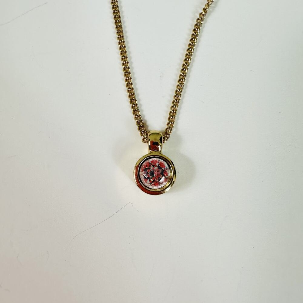 Dior Gold Tone Round Crystal Pendant Chain Necklace 18 Inch Adjustable